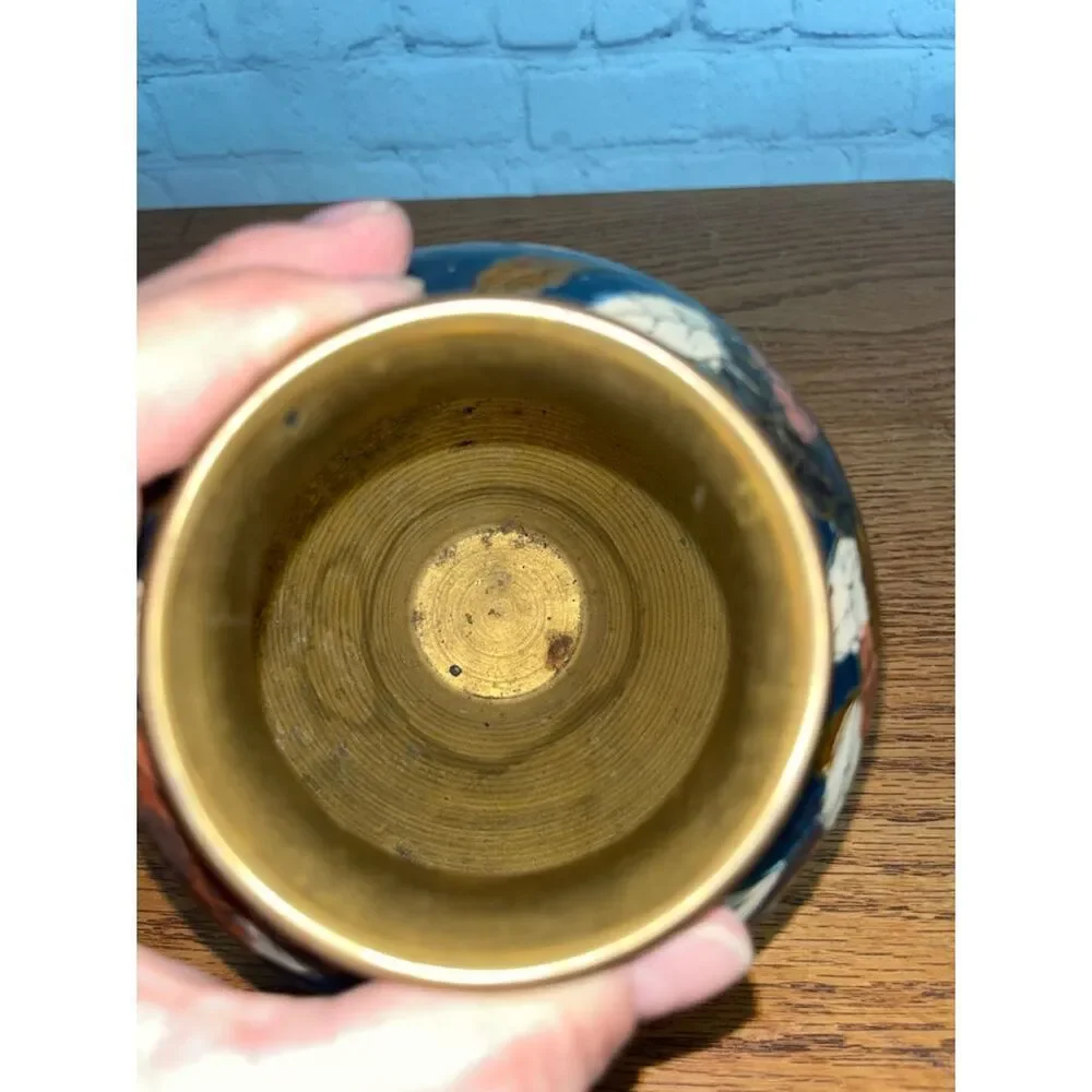 VINTAGE Cloisonne teal base|4.25” tall